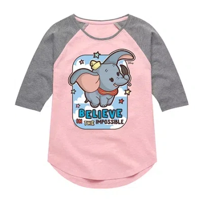 Disney Collection Little & Big Kid Girls Crew Neck 3/4 Sleeve Regular Fit Dumbo Graphic T-shirt In Pink