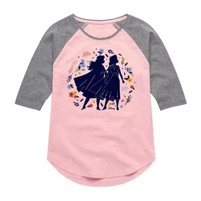 Disney Collection Little & Big Kid Girls Crew Neck 3/4 Sleeve Regular Fit Frozen Graphic T-shirt In Pink