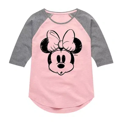 Disney Collection Little & Big Kid Girls Crew Neck 3/4 Sleeve Regular Fit Minnie Mouse Graphic T-shirt In Pink