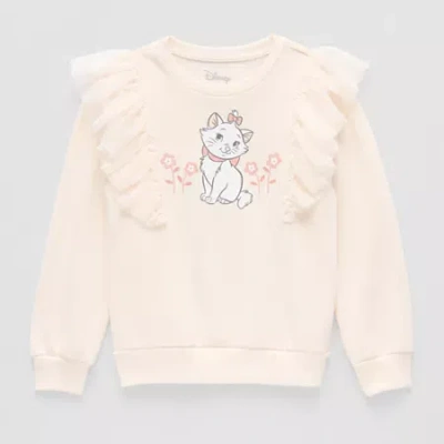 Disney Collection Little & Big Kid Girls Crew Neck Fleece Long Sleeve Marie The Aristocats Sweatshirt In Neutral
