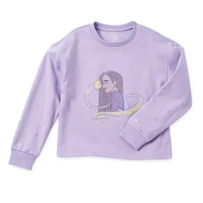 Disney Collection Little & Big Kid Girls Crew Neck Fleece Long Sleeve Wish Sweatshirt In Purple
