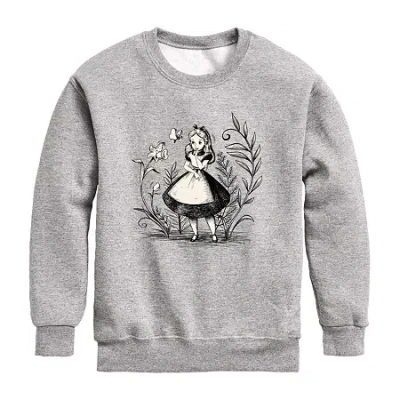Disney Collection Little & Big Kid Girls Crew Neck Long Sleeve Alice In Wonderland Sweatshirt In Gray
