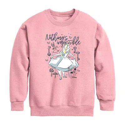 Disney Collection Little & Big Kid Girls Crew Neck Long Sleeve Alice In Wonderland Sweatshirt In Pink