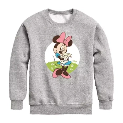 Disney Collection Little & Big Kid Girls Crew Neck Long Sleeve Minnie Mouse Sweatshirt In Gray