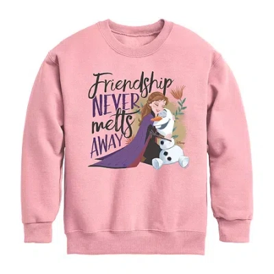 Disney Collection Little & Big Kid Girls Crew Neck Long Sleeve Regular Fit Frozen Graphic T-shirt In Pink