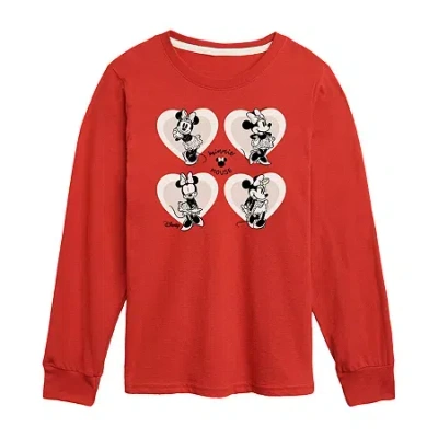 Disney Collection Little & Big Kid Girls Crew Neck Long Sleeve Regular Fit Minnie Mouse Graphic T-shirt In Red