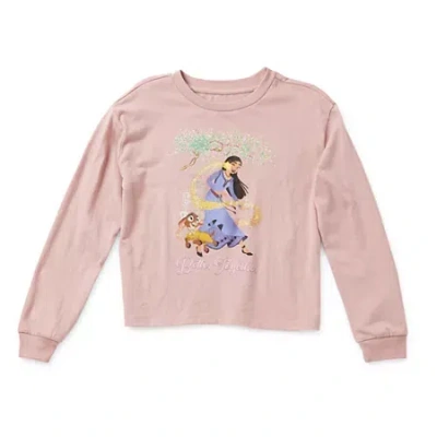 Disney Collection Little & Big Kid Girls Crew Neck Long Sleeve Regular Fit Wish Graphic T-shirt In Pink