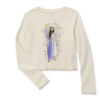 Disney Collection Little & Big Kid Girls Crew Neck Long Sleeve Regular Fit Wish Graphic T-shirt In Neutral