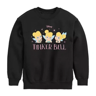 Disney Collection Little & Big Kid Girls Crew Neck Long Sleeve Tinker Bell Sweatshirt In Black