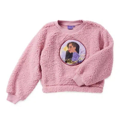 Disney Collection Little & Big Kid Girls Crew Neck Long Sleeve Wish Sweatshirt In Pink