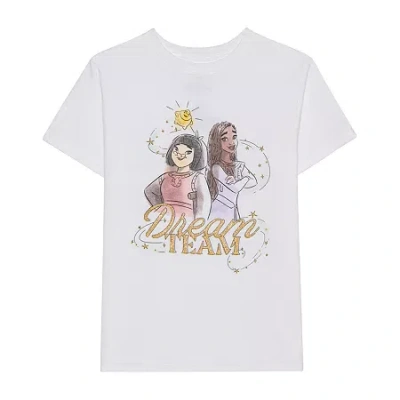 Disney Collection Little & Big Kid Girls Crew Neck Short Sleeve Boxy Fit Wish Graphic T-shirt In Neutral