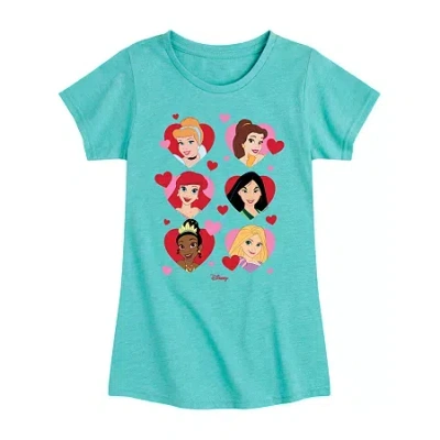 Disney Collection Little & Big Kid Girls Crew Neck Short Sleeve Cinderella Graphic T-shirt In Blue