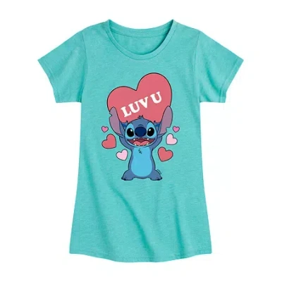 Disney Collection Little & Big Kid Girls Crew Neck Short Sleeve Lilo & Stitch Graphic T-shirt In Blue