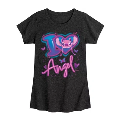 Disney Collection Little & Big Kid Girls Crew Neck Short Sleeve Lilo & Stitch Graphic T-shirt In Black
