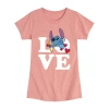 Disney Collection Little & Big Kid Girls Crew Neck Short Sleeve Lilo & Stitch Graphic T-shirt In Orange
