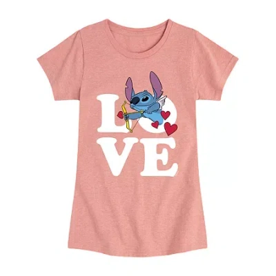 Disney Collection Little & Big Kid Girls Crew Neck Short Sleeve Lilo & Stitch Graphic T-shirt In Orange