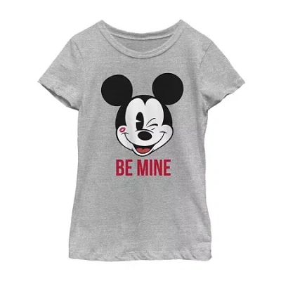 Disney Collection Little & Big Kid Girls Crew Neck Short Sleeve Mickey Mouse Graphic T-shirt In Gray