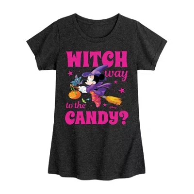Disney Collection Little & Big Kid Girls Crew Neck Short Sleeve Minnie Mouse Graphic T-shirt In Black