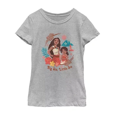 Disney Collection Little & Big Kid Girls Crew Neck Short Sleeve Moana Graphic T-shirt In Gray