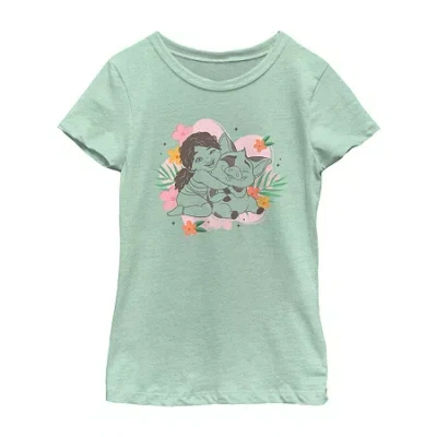 Disney Collection Little & Big Kid Girls Crew Neck Short Sleeve Moana Graphic T-shirt In Green