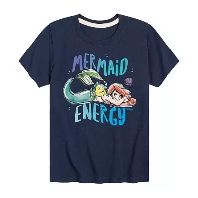 Disney Collection Little & Big Kid Girls Crew Neck Short Sleeve Regular Fit Ariel Graphic T-shirt In Blue