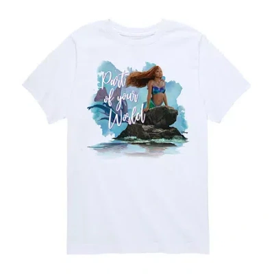 Disney Collection Little & Big Kid Girls Crew Neck Short Sleeve Regular Fit Ariel The Little Mermaid Graphi In White
