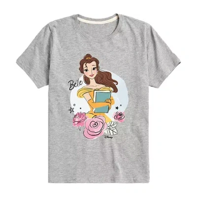 Disney Collection Little & Big Kid Girls Crew Neck Short Sleeve Regular Fit Belle Graphic T-shirt In Animal Print