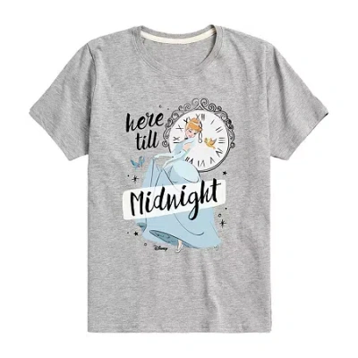 Disney Collection Little & Big Kid Girls Crew Neck Short Sleeve Regular Fit Cinderella Graphic T-shirt In Silver