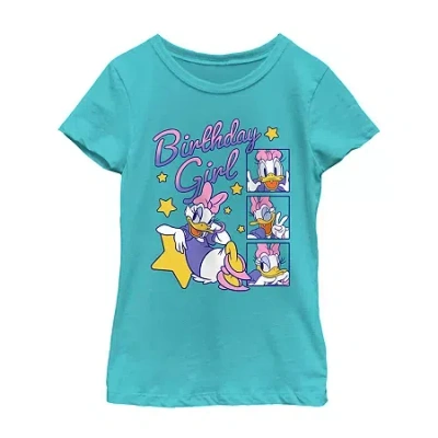 Disney Collection Little & Big Kid Girls Crew Neck Short Sleeve Regular Fit Daisy Duck Graphic T-shirt In Blue