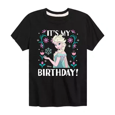 Disney Collection Little & Big Kid Girls Crew Neck Short Sleeve Regular Fit Frozen Graphic T-shirt In Black