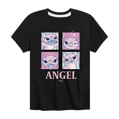 Disney Collection Little & Big Kid Girls Crew Neck Short Sleeve Regular Fit Lilo & Stitch Graphic T-shirt In Black