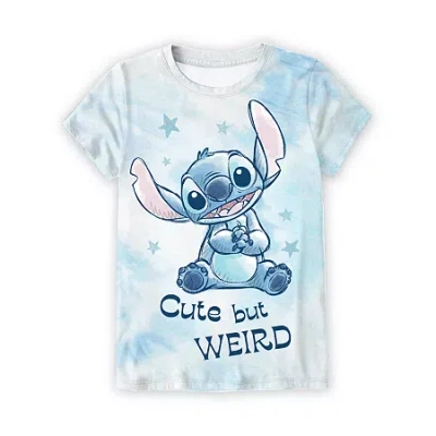 Disney Collection Little & Big Kid Girls Crew Neck Short Sleeve Regular Fit Lilo & Stitch Graphic T-shirt In Blue