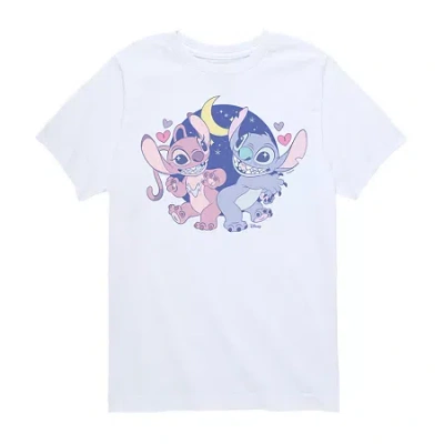 Disney Collection Little & Big Kid Girls Crew Neck Short Sleeve Regular Fit Lilo & Stitch Graphic T-shirt In White