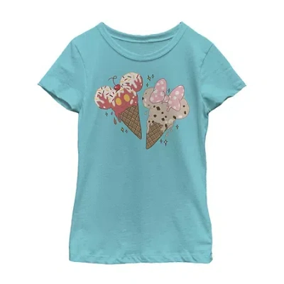 Disney Collection Little & Big Kid Girls Crew Neck Short Sleeve Regular Fit Mickey And Friends Graphic T-sh In Blue