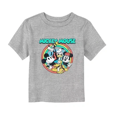 Disney Collection Little & Big Kid Girls Crew Neck Short Sleeve Regular Fit Mickey And Friends Graphic T-sh In Silver