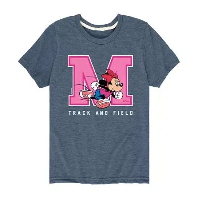 Disney Collection Little & Big Kid Girls Crew Neck Short Sleeve Regular Fit Mickey And Friends Minnie Mouse In Blue