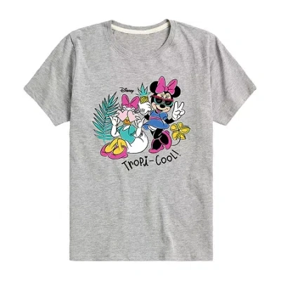 Disney Collection Little & Big Kid Girls Crew Neck Short Sleeve Regular Fit Mickey And Friends Minnie Mouse In Gray
