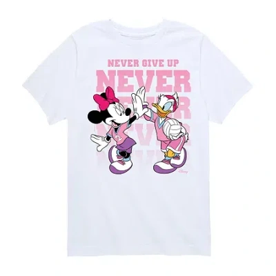 Disney Collection Little & Big Kid Girls Crew Neck Short Sleeve Regular Fit Mickey And Friends Minnie Mouse In White