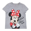 Disney Collection Little & Big Kid Girls Crew Neck Short Sleeve Regular Fit Minnie Mouse Graphic T-shirt In Gray