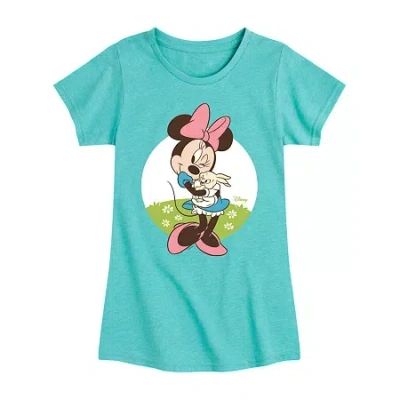 Disney Collection Little & Big Kid Girls Crew Neck Short Sleeve Regular Fit Minnie Mouse Graphic T-shirt In Green