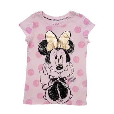 Disney Collection Little & Big Kid Girls Crew Neck Short Sleeve Regular Fit Minnie Mouse Graphic T-shirt In Pink