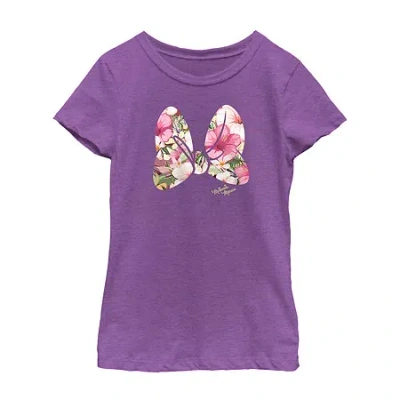 Disney Collection Little & Big Kid Girls Crew Neck Short Sleeve Regular Fit Minnie Mouse Graphic T-shirt In Purple