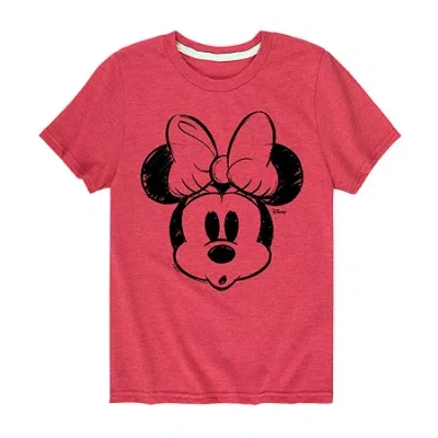 Disney Collection Little & Big Kid Girls Crew Neck Short Sleeve Regular Fit Minnie Mouse Graphic T-shirt In Red