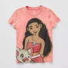 Disney Collection Little & Big Kid Girls Crew Neck Short Sleeve Regular Fit Moana Graphic T-shirt In Pink