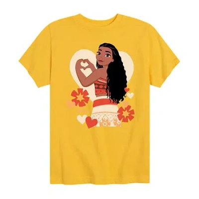 Disney Collection Little & Big Kid Girls Crew Neck Short Sleeve Regular Fit Moana Graphic T-shirt In Yellow