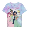 Disney Collection Little & Big Kid Girls Crew Neck Short Sleeve Regular Fit Princess Graphic T-shirt In Blue