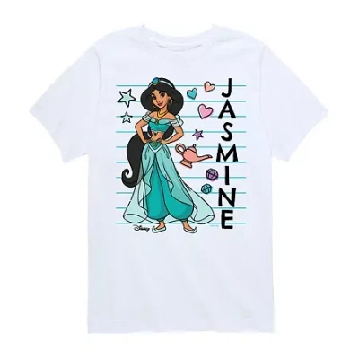 Disney Collection Little & Big Kid Girls Crew Neck Short Sleeve Regular Fit Princess Jasmine Graphic T-shir In White