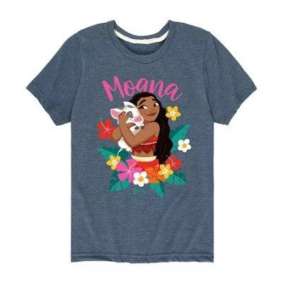 Disney Collection Little & Big Kid Girls Crew Neck Short Sleeve Regular Fit Princess Moana Graphic T-shirt In Blue