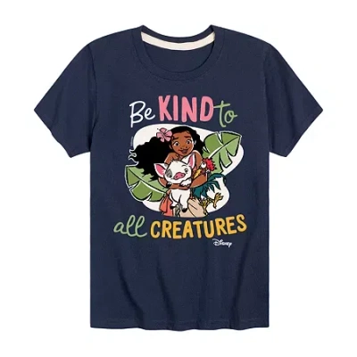 Disney Collection Little & Big Kid Girls Crew Neck Short Sleeve Regular Fit Princess Moana Graphic T-shirt In Blue