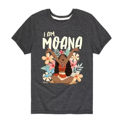 Disney Collection Little & Big Kid Girls Crew Neck Short Sleeve Regular Fit Princess Moana Graphic T-shirt In Gray